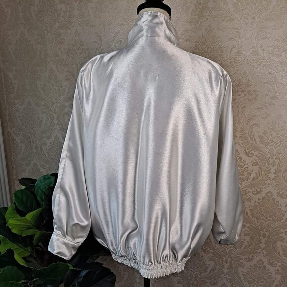 Rafael Size Medium Reversible Jacket Floral/Ivory Pockets Elastic Hem - Picture 13 of 16